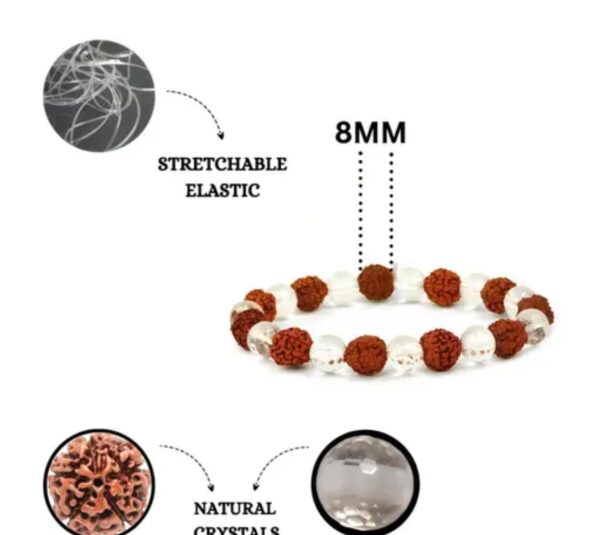 Rudraksha & Clear Quartz Natural Bracelet |For mental clarity, emotional balance, spiritual protection, and inner peace