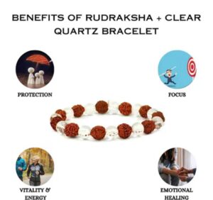 Rudraksha & Clear Quartz Natural Bracelet |For mental clarity, emotional balance, spiritual protection, and inner peace
